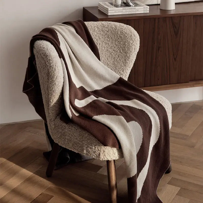 Manta tejida de Color Chocolate, manta tejida de color crema y marfil, manta geométrica, ropa de cama moderna para sofá, decoraciones para el hogar a la moda