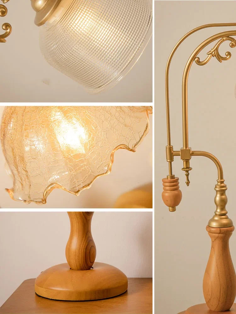 Lámpara de mesa clásica Vintage de diseño francés LED E27 Base de madera luces de escritorio de vidrio decoración del hogar dormitorio mesita de noche mesa de centro barra de estudio
