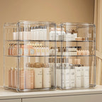 Organizador de Maquillaje de Acrílico Transparente, Estuche de Almacenamiento de Gran Capacidad a Prueba de Polvo, Estante de Escritorio para Cuidado de la Piel y Cosméticos