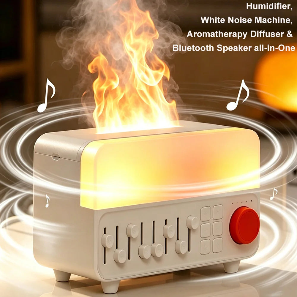 Humidificador de Aromaterapia con Ruido Blanco Retro, Luz RGB, Altavoz Bluetooth, Ayuda para Dormir, Difusor de Vapor Frío Ultrasónico para Dormitorio