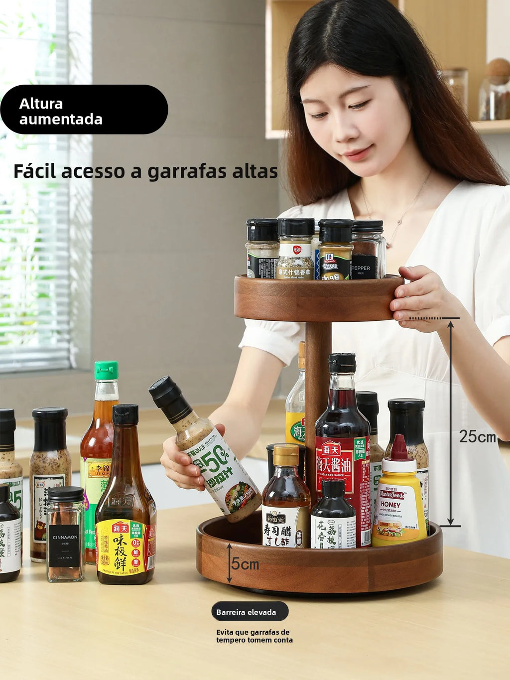 Estante Giratorio de Madera Maciza para Especias de Cocina, Soporte para Latas de Condimento, Sin Necesidad de Perforación, F...