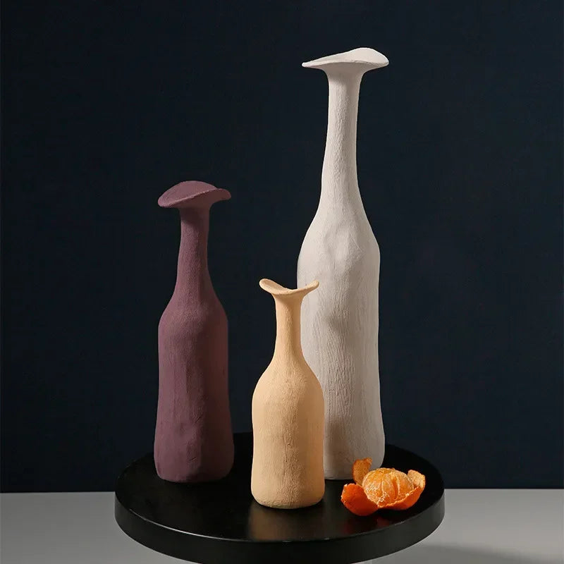 Florero de cerámica de estilo nórdico, decoración moderna para el hogar, Color Morandi, arte Simple, decoración primitiva para sala de estar, arreglo floral, 1 ud.