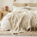Manta de punto beige nórdica con borlas para sofá, manta decorativa suave y acogedora para sala de estar, regalo de decoración para el hogar