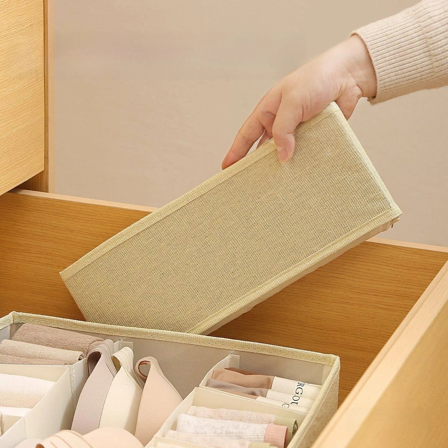 Caja Organizadora Tres en  para Ropa Interior y Calcetines, Caja de Almacenamiento para Armario, con Compartimentos Dividi...
