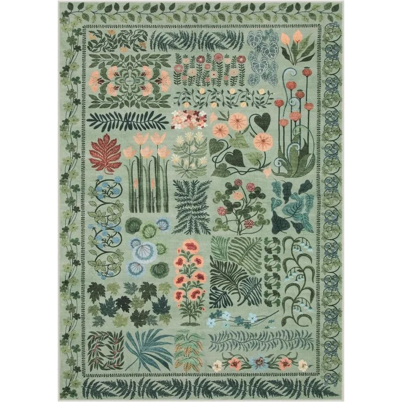Alfombra para sala de estar, alfombra Floral botánica lavable para dormitorio, mesita de noche, alfombra suave antideslizante para mesa de centro, decoración del hogar