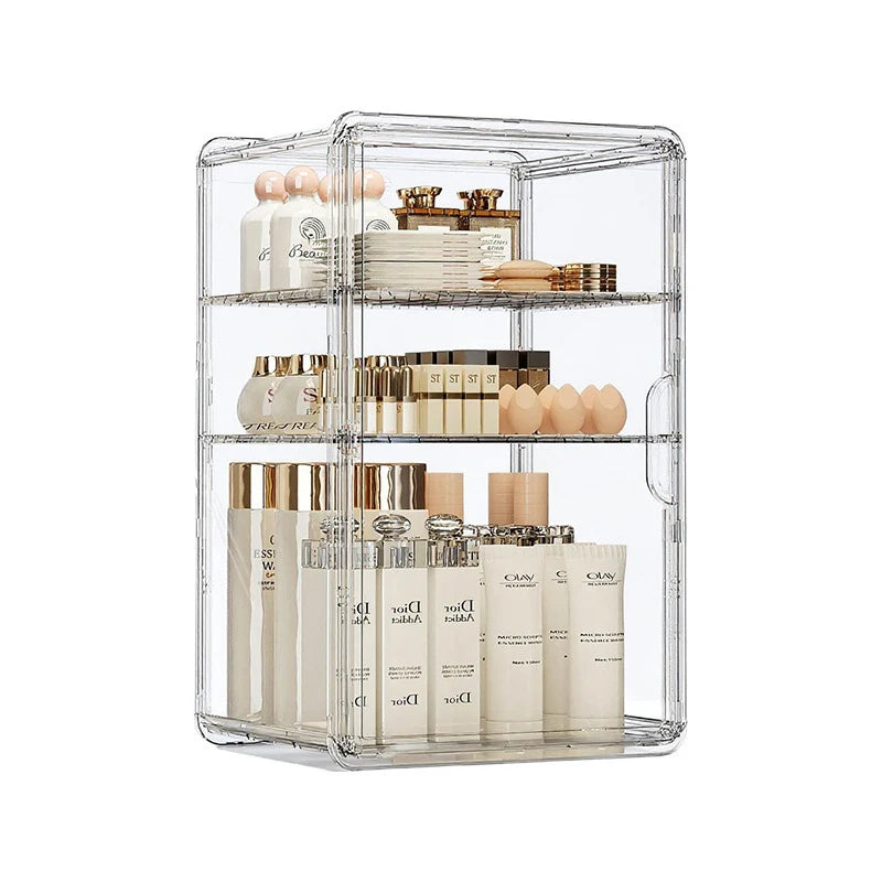 Organizador de Maquillaje de Acrílico Transparente, Estuche de Almacenamiento de Gran Capacidad a Prueba de Polvo, Estante de Escritorio para Cuidado de la Piel y Cosméticos