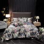 Juego de ropa de cama de seda Natural de alta gama, edredón suave y sedoso de lujo, funda de edredón con estampado individual, doble, tamaño King