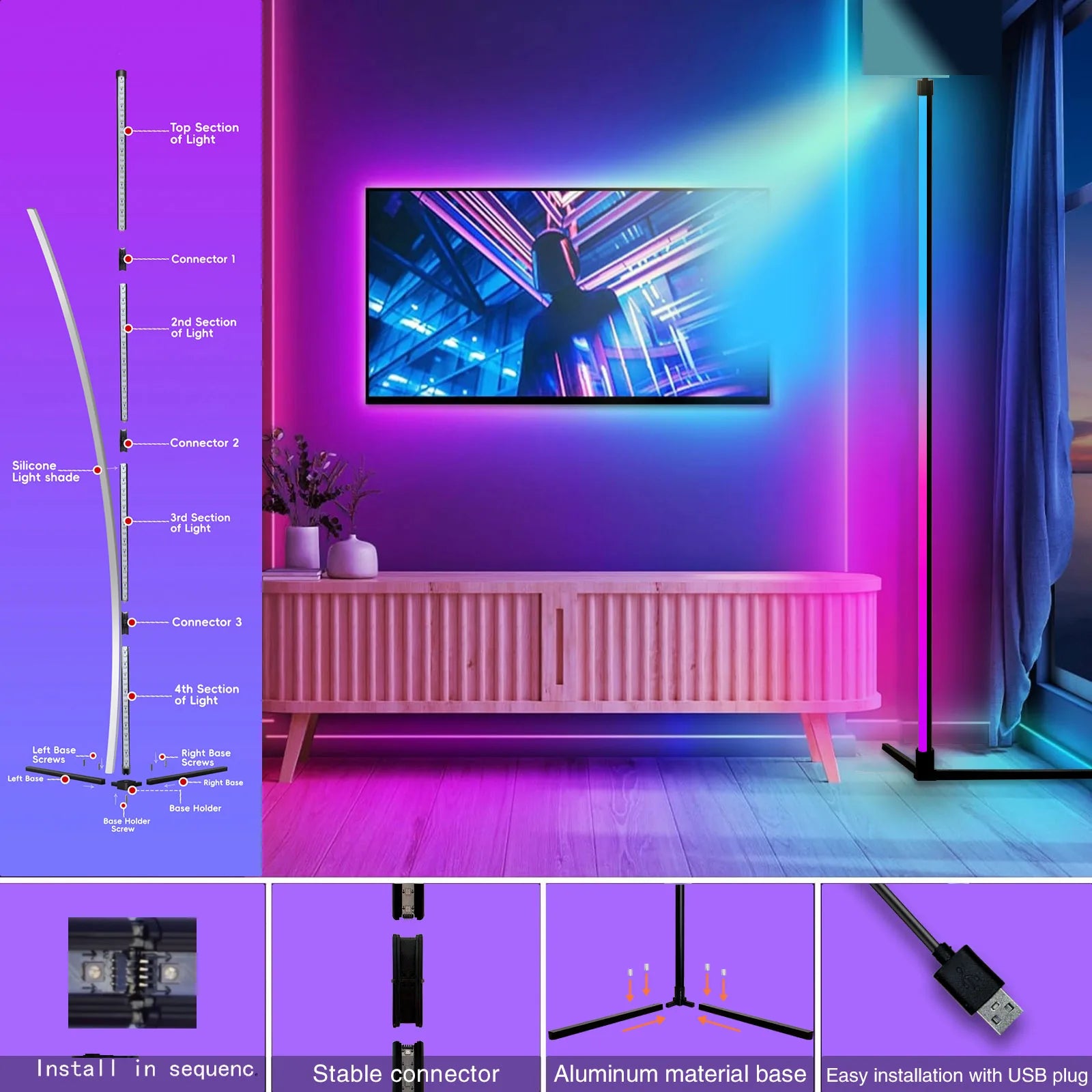 Lámpara de pie RGB Dream Color con sincronización musical, moderna, con 16 millones de colores cambiantes, luz ambiental para dormitorio y sala de estar