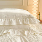 Juego de fundas de edredón con volantes para cama individual, juego de ropa de cama con sábana y fundas de almohada, color blanco, 3/4 piezas, color verde, rosa y gris