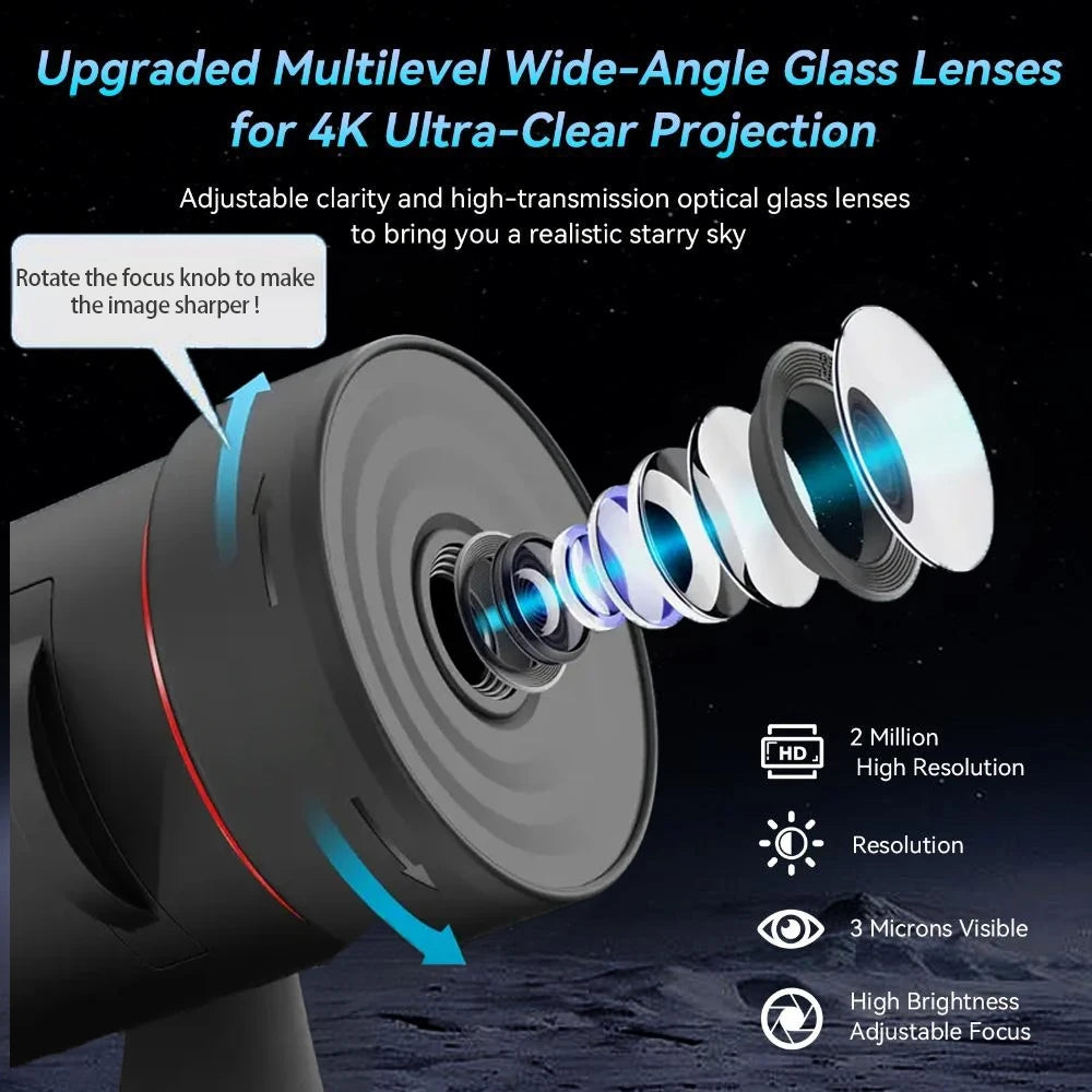 Proyector Galaxy 4K con Aurora Giratoria - Luz de Cielo Estrellado HD, Temporizador/Enfoque Ajustables, 10 Discos de Estrellas, Regalo Perfecto para Decoración del Hogar