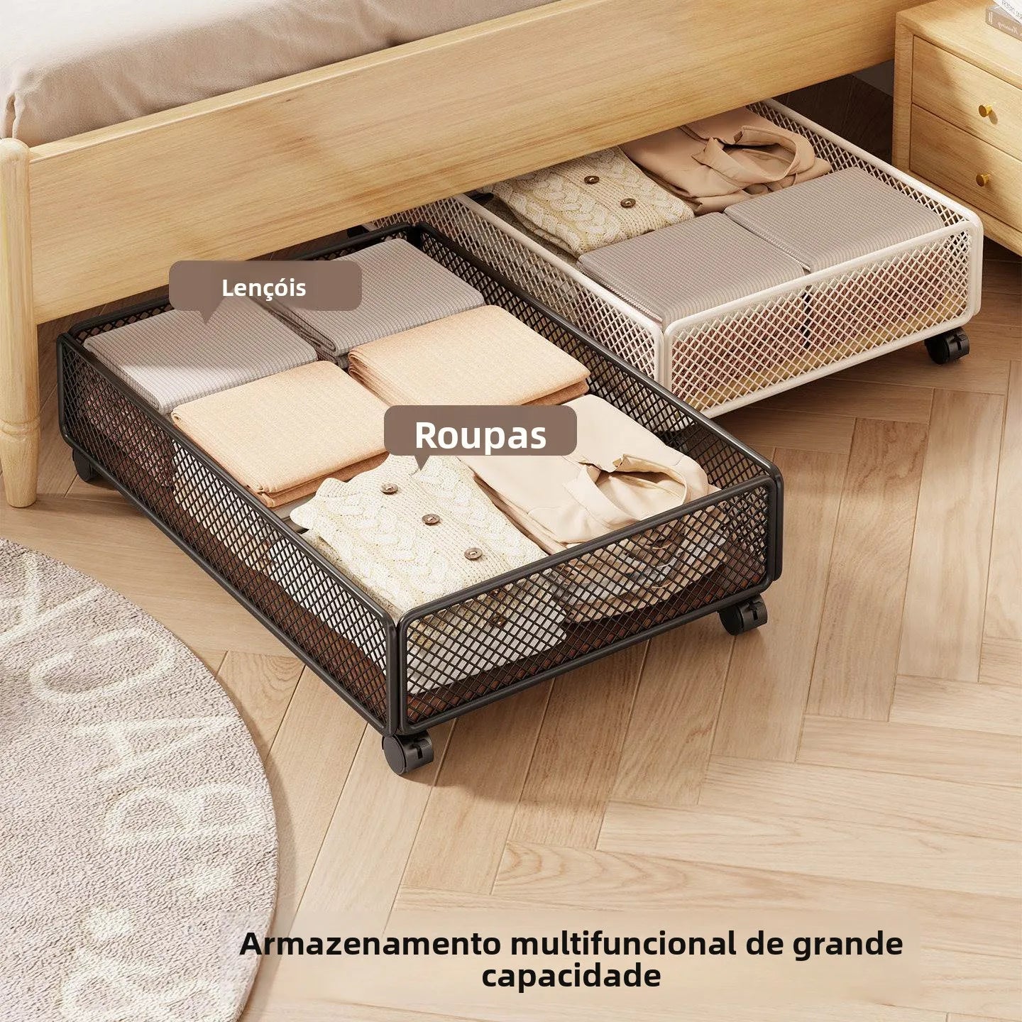 Caja de nento Debajo de la Cama de an Capacidad, Estilo Cajón con Ruedas, Diseño Plano para Ropa y Libros, Organiz...