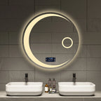 Espejo de baño con forma de luna redonda, luz LED ajustable de 3 colores con altavoz Bluetooth, espejo de maquillaje inteligente, 40/50/60cm