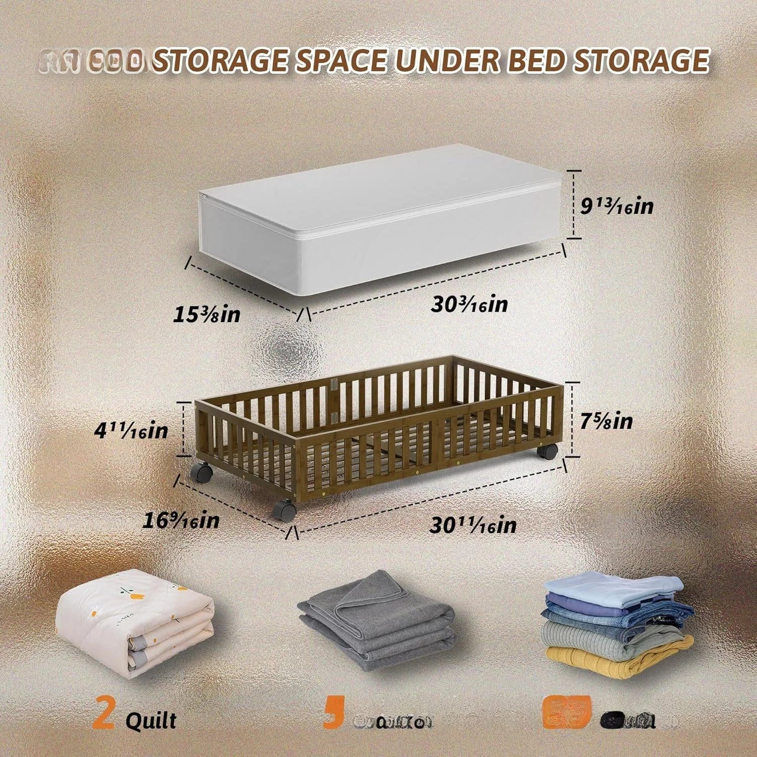 Caja de Almacenamiento de Bambú con Ruedas para Debajo de la Cama, para Sala de Estar y Dormitorio, Caja de Madera Simple par...