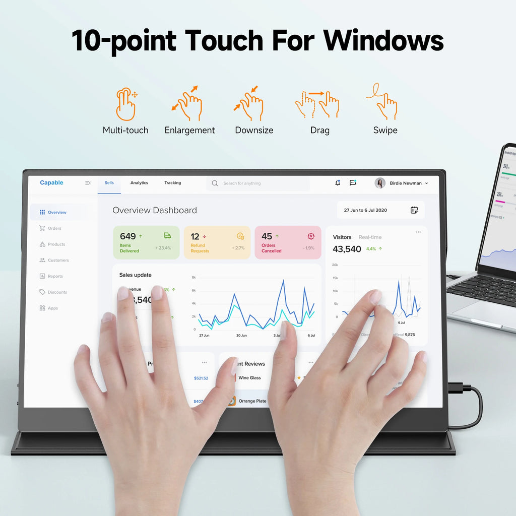 Monitor portátil con pantalla táctil de 15,6", 1080P, 100 % sRGB, 10 puntos de contacto, USB-C, HDMI, para portátil, MacBook, PC, PS5, con VESA y estuche.