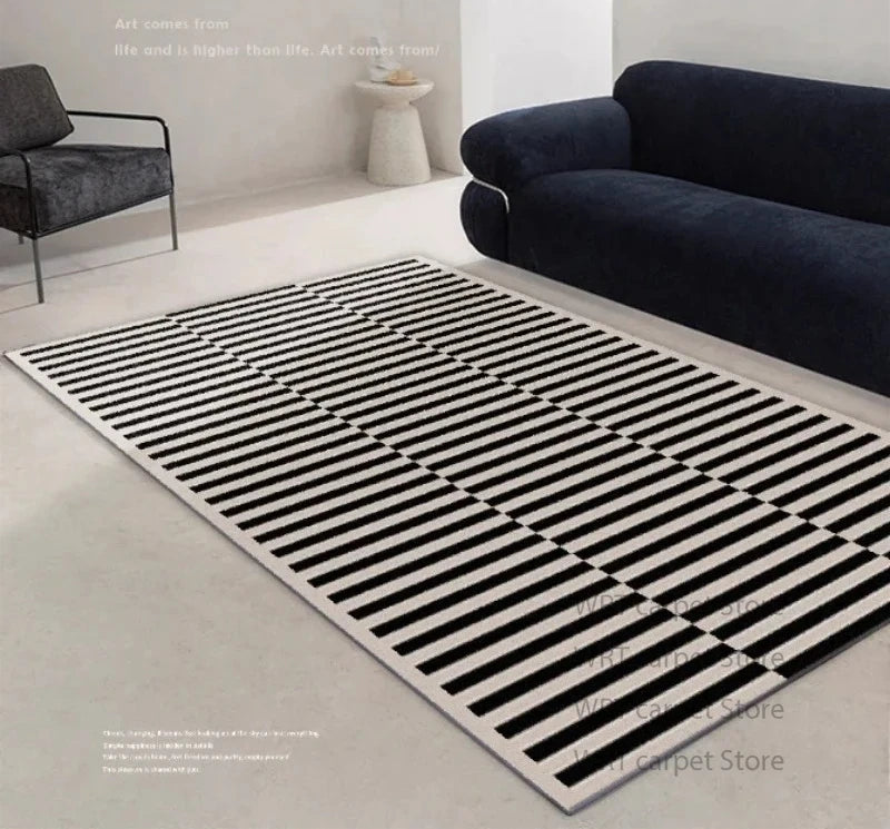 Alfombra moderna a rayas blancas y negras, decoración minimalista para dormitorio, mesita de noche, alfombra corta de terciopelo, alfombras antideslizantes para salón y guardarropa